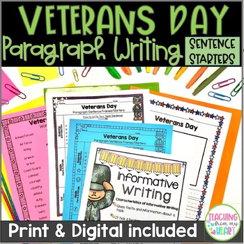 Preview of Veterans Day Writing Sentence Starters Frames Paragraph Writing Digital