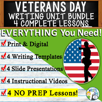 Preview of Veterans Day Writing Unit - 4 Essay Activities, Graphic Organizers, Quizzes