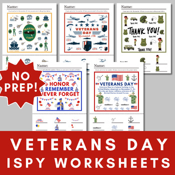 Preview of Veterans Day iSpy Printable Worksheets