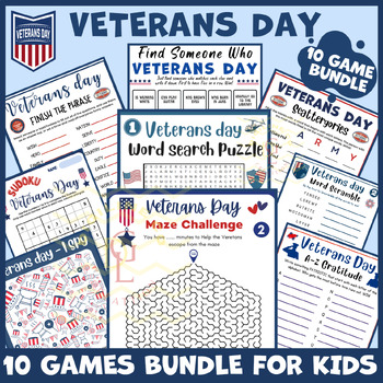 Preview of Veterans Day icebreaker game BUNDLE main ideas activity independent work middle
