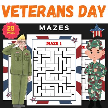 Preview of Veterans Veteran's Day Mazes Puzzles With Solutions -  November Games Activities