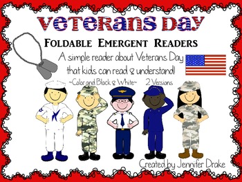 Preview of Veterans/Veterans Day Foldable Emergent Readers ~2 Versions~ PLUS Color & B&W