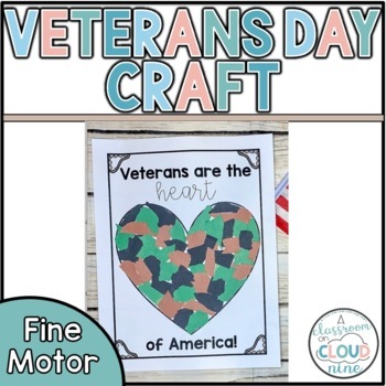 Preview of Veterans are the Heart of America {Veterans Day Craft and Fine Motor} NO PREP