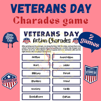 Preview of Veterans day Charades game brain breaks Classroom Management Activities primary
