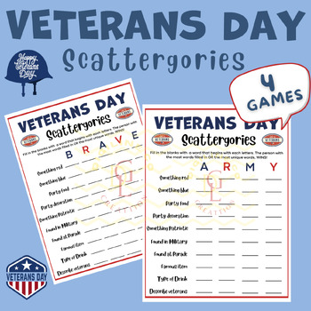 Preview of Veterans day Scattergories game Puzzle riddles sight word middle high school 6th