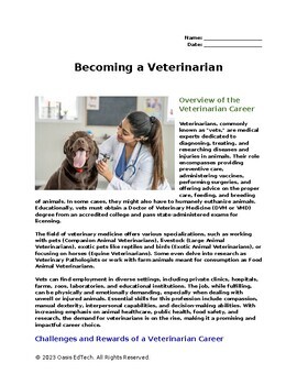 Preview of Veterinarian Career Exploration Worksheet: A Comprehensive Guide