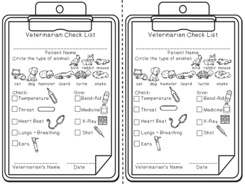 veterinarian play checklist dramatic play by the