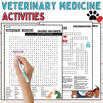 Preview of Veterinary Medicine Vocabulary Fun Worksheets,Puzzles,Wordsearch & Crosswords