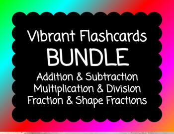 Preview of Vibrant Basic Math Operations & Fractions Flashcards BUNDLE