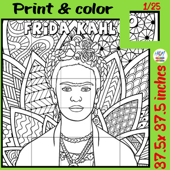 Preview of Frida Kahlo Collaborative Coloring Poster, Women's History Month, Cinco de Mayo