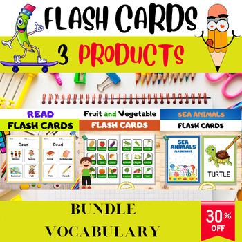 Preview of Vibrant Vocabulary Bundle: Worksheets, Sea Animals, and Flashcards for Kindergar