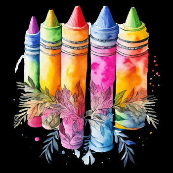 Preview of Vibrant Watercolor Painting of Colorful Crayons PNG