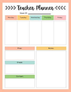 Preview of Vibrant and Simple Teacher Planner Weekly Schedule - Perfect for Classroom Org.