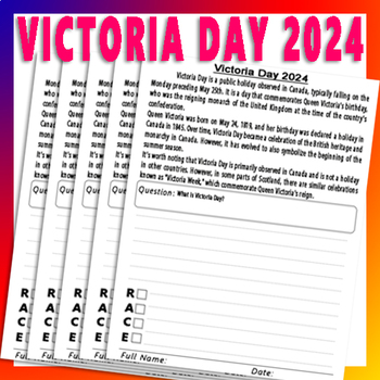 Preview of Victoria Day RACE Strategy Worksheets, Canada Day Reading Comprehension Passage