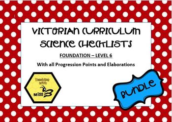 Preview of Victorian Curriculum Science Checklists Bundle - Foundation - Level 6