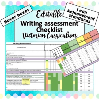 Preview of Victorian Curriculum Writing Assessment Checklist and Data Tracker