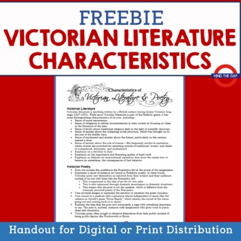 Preview of Victorian Literature & Poetry Characteristics--FREEBIE