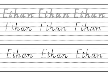 victorian modern cursive name practise ethan by katie healy tpt