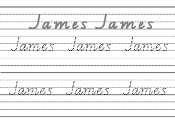 victorian modern cursive name practise james by katie