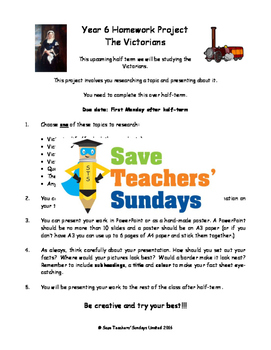 Preview of Victorians homework project & presentation Lesson plan & Letter for parents