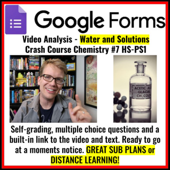 Preview of Video Analysis - Water and Solutions Crash Course Chemistry #7 (Good sub plans!)