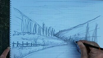 Preview of Video Art Lesson Tutorial. Perspective drawing of country scene