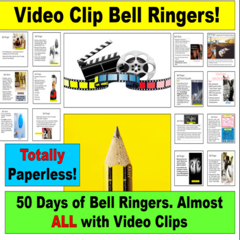 Preview of Digital Bell Ringers for Google Slides, PowerPoint: 50 Video Clip Starters