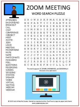 Video Call Word Search Puzzle Zoom Meeting Vocabulary Activity Worksheet