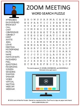 Preview of Video Call Word Search Puzzle | Zoom Meeting Vocabulary Activity Worksheet