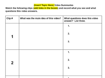 Preview of Video Clip Summary Guide