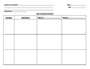 Preview of Video Comparison Worksheet