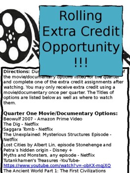 Preview of Video/Documentary Extra Credit Opportunities for World History