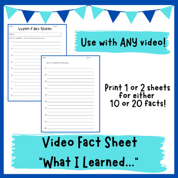 Preview of Video Fact Sheet - What I Learned (to use with ANY video/movie in the classroom)