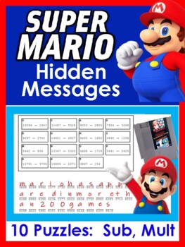 Preview of Video Game Themed Hidden Message Math:  Gr 4/5 - SUB/MULT
