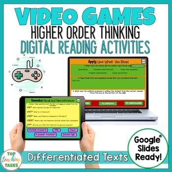 Preview of Video Games Digital Reading Comprehension Google Classroom Distance Learning