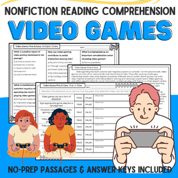 Preview of Video Games Nonfiction Comprehension {Cause & Effect, Context Clues, Main Idea}