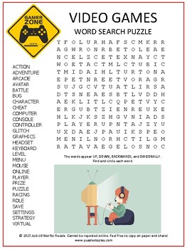 Preview of Video Games Word Search Puzzle | Vocabulary Activity Worksheet