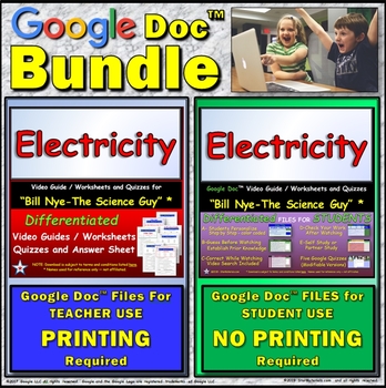 Preview of Video Guide, Quiz for Bill Nye – Electricity * Distance Learning BUNDLE