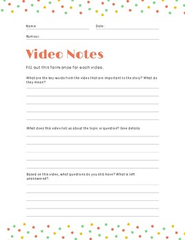 Preview of Video Notes - General Template PDF