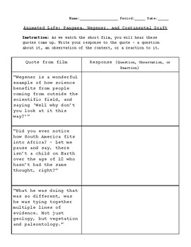 Preview of Video Reflection: "Animated Life: Pangaea, Wegener, and Continental Drift"