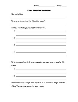 Preview of Video Response Worksheet