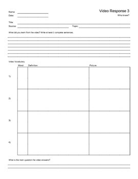 Preview of Video Response Worksheet 3