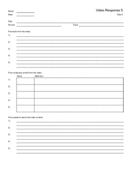 Video Response Worksheet 5 by Jaimy Tomlinson | TPT