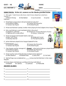 Preview of Video Study Guide and Quiz 42 - The Jackie Robinson Story