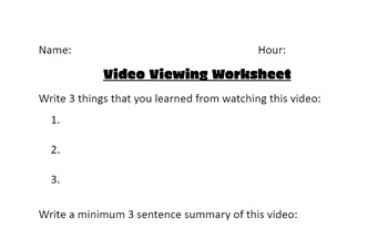 Preview of Video Viewing Worksheet