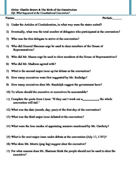 Video Worksheet Charlie Brown The Birth Of The Constitution By Dsnowman