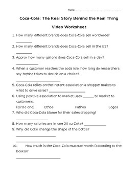 Preview of Video Worksheet - Coca-Cola