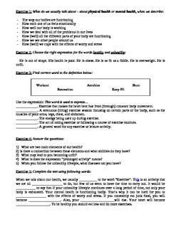 Preview of Video Worksheet - Health and Exercise
