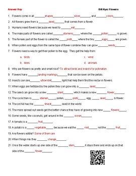 Video Worksheet Movie Guide For Bill Nye Flowers Qr Code Link