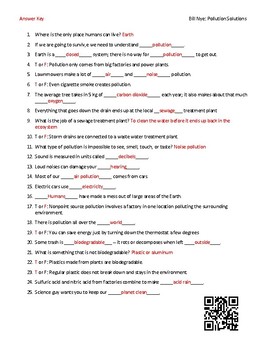 Video Worksheet Movie Guide For Bill Nye Pollution Solutions Qr Code Link